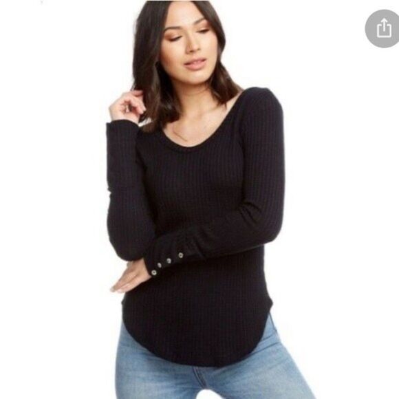 Chaser Scoop Neck Waffle Knit Top Button Sleeves New Condition Large - Picture 1 of 6